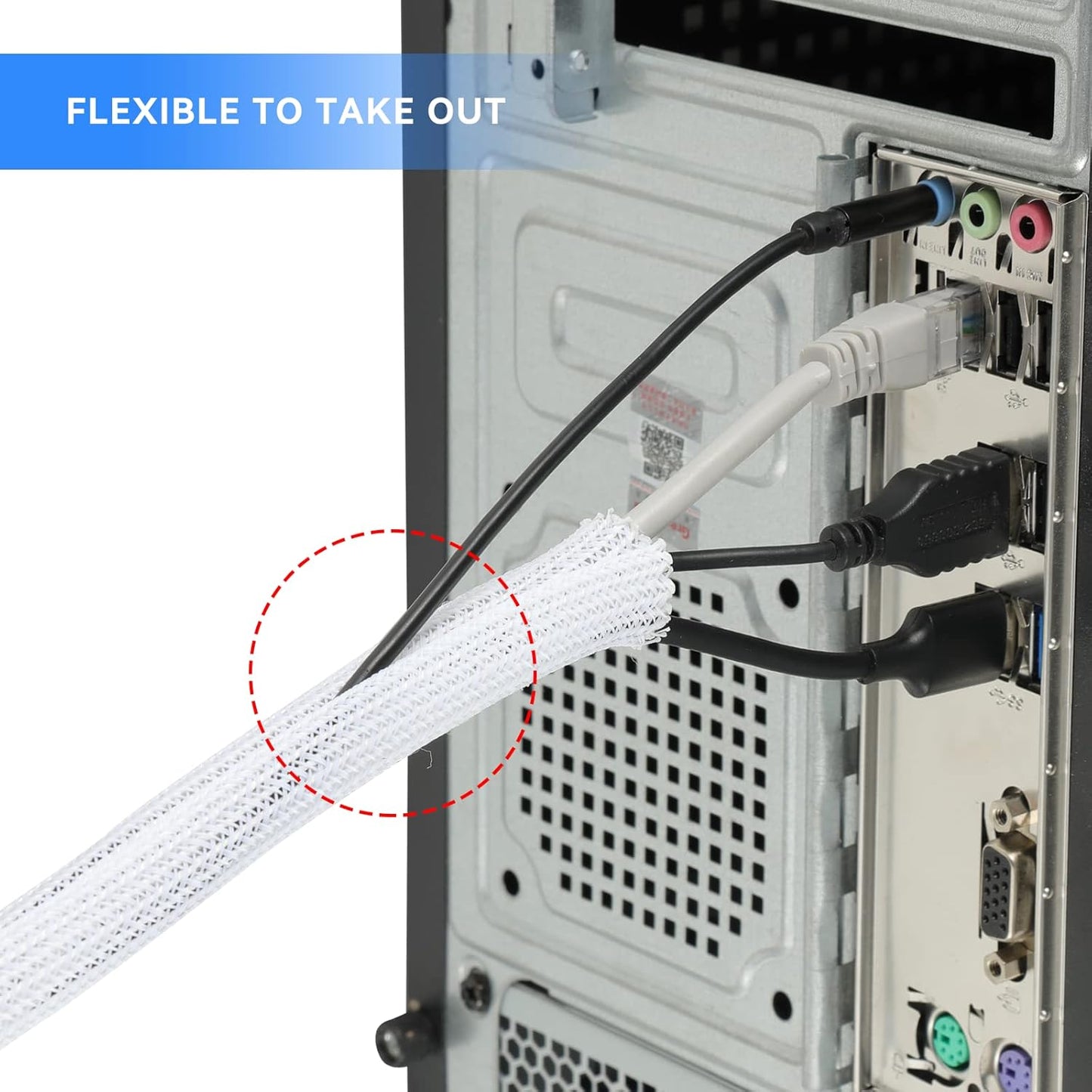 AGPTEK - Cable Sleeve Cover, 25Ft - 4/5 Inch Desk Cord Organizer Cable Hider, Home Office Wire Management Computer TV Wire Loom Tubing, Pet Proof Cord Protector, from Cat Dog Chewing, White - Serious Techies