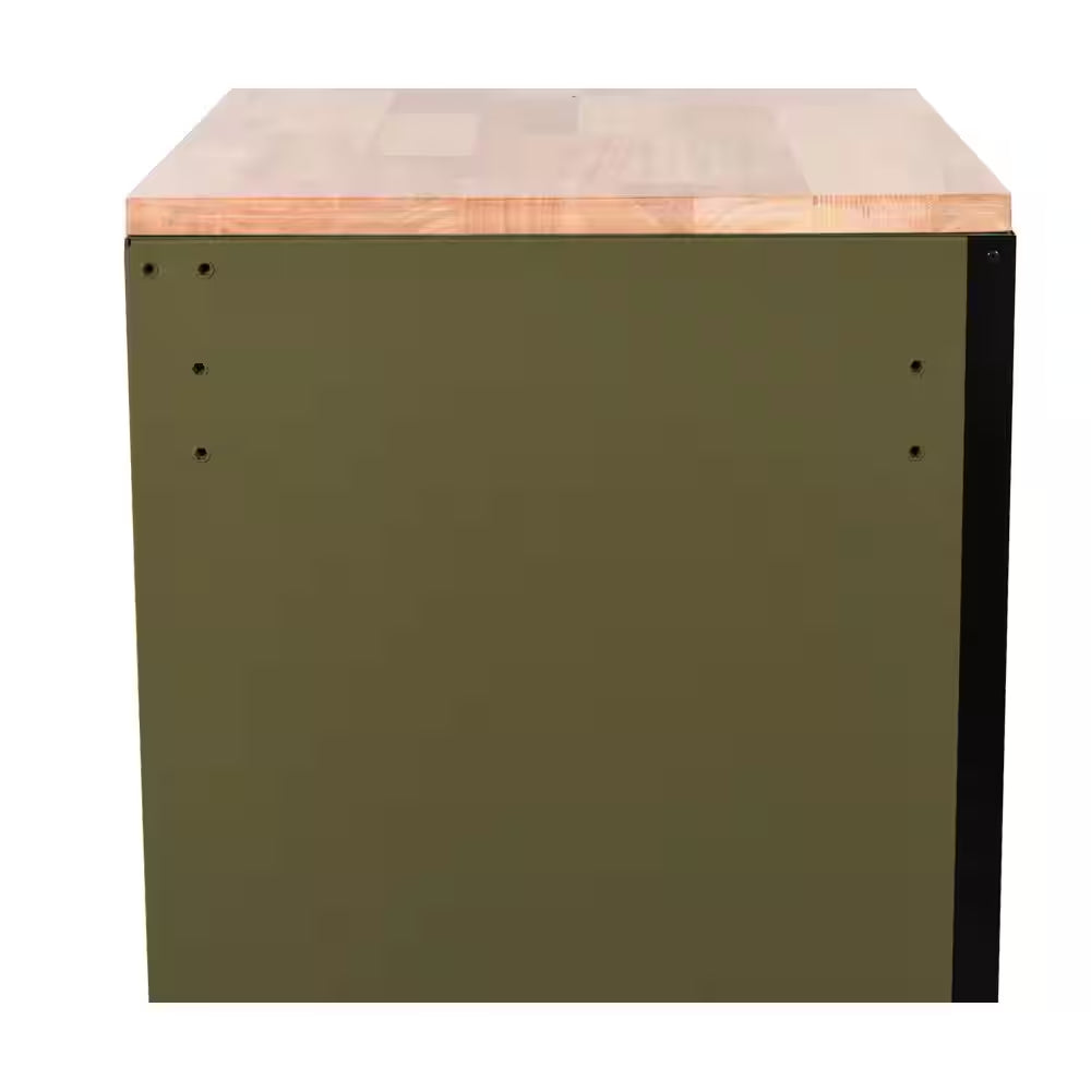 Husky - Heavy Duty 61 In. W X 23 In. D 15-Drawer Matte Army Green Mobile Workbench Cabinet with Solid Wood Top - Serious Techies