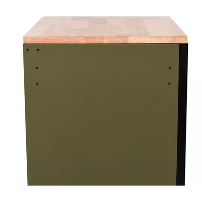 Husky - Heavy Duty 61 In. W X 23 In. D 15-Drawer Matte Army Green Mobile Workbench Cabinet with Solid Wood Top - Serious Techies