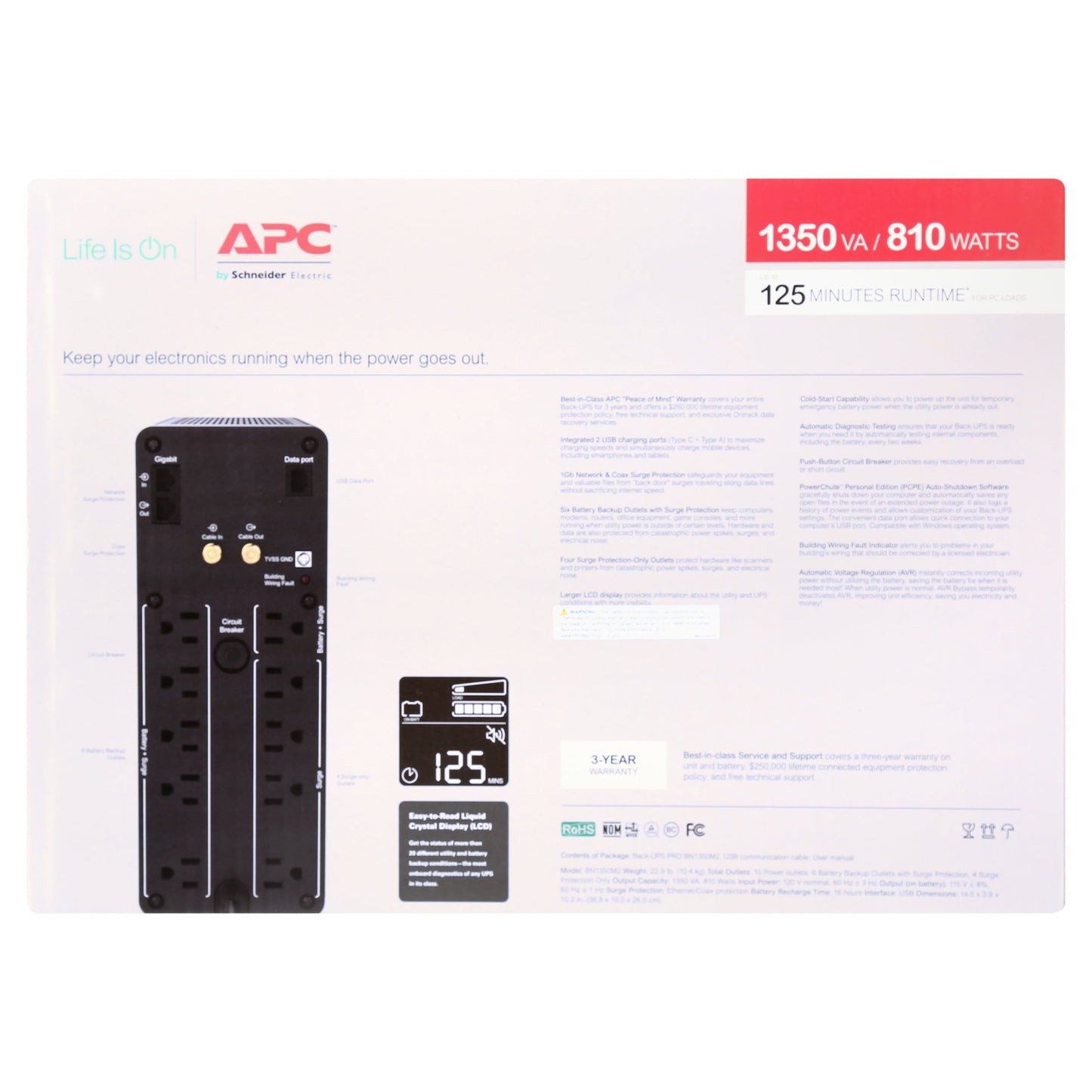 APC - UPS Battery Backup Surge Protector, 1350VA, 810W Uninterruptible Power Supply, Back-Ups Pro (BN1350M2) - Black - Serious Techies