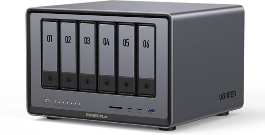 UGREEN - NASync DXP6800 plus 6-Bay Desktop NAS, Intel I3 1215U 6-Core CPU, 8GB DDR5 RAM, 128G SSD, 1X 10Gbe and 1X 2.5Gbe LAN Port, 2X M.2 Nvme Slots, 4K HDMI, Network Attached Storage (Diskless) - Serious Techies