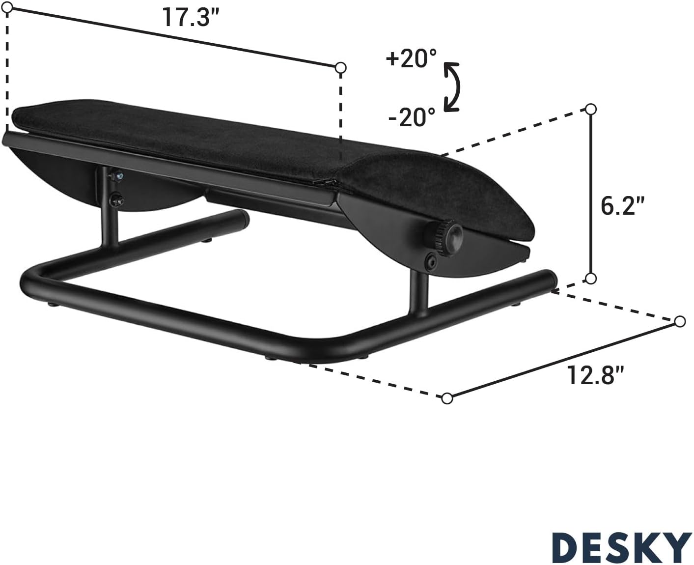 Desky - Cushioned Foot Rest – Ergonomic under Desk Footrest with Adjustable Tilt, Soft Suede Cover, Non-Slip Base – Black - Serious Techies