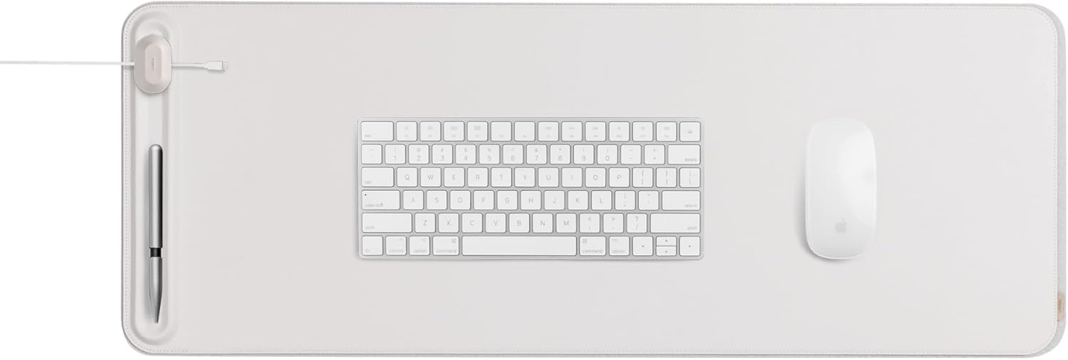 Orbitkey - Premium Leather Desk Mat Slim | Multi-Purpose & Waterproof Table Protector Accessory for Work Home Gaming Office Keyboard Mat Organizer | 31.4" L X 12.2" W X 0.19" H, Anti-Slip, Stone Finish - Serious Techies