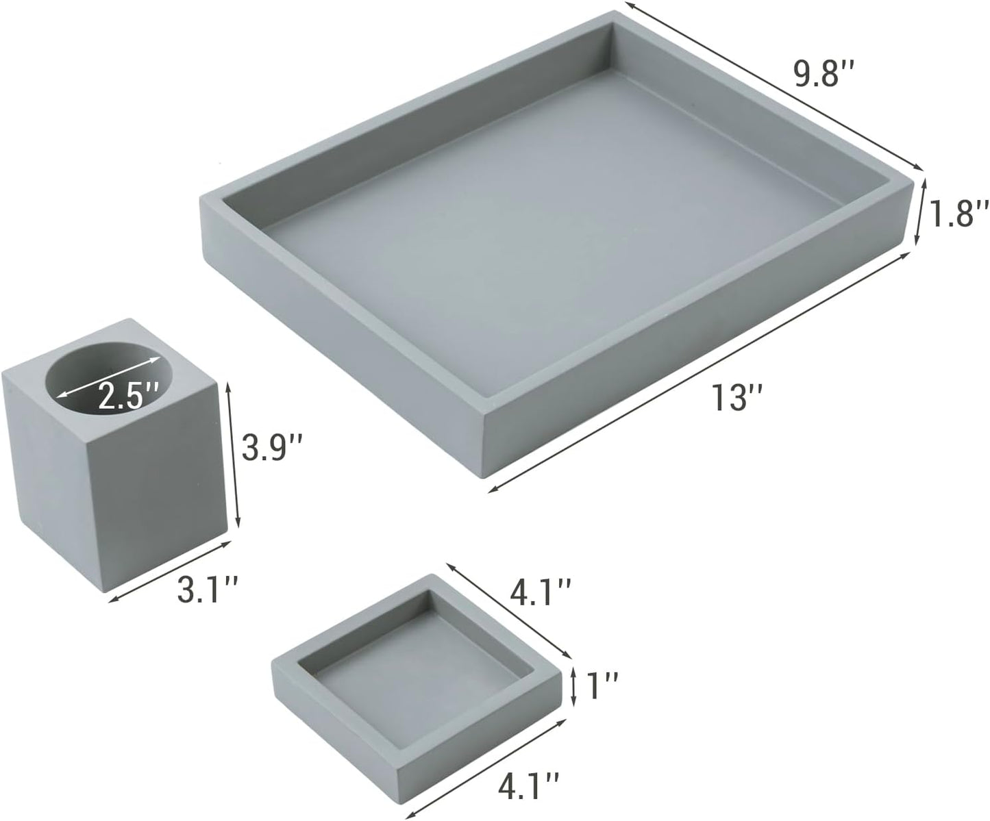 MyGift - 3 Pcs Set Modern Gray Concrete Desk Organizer Trays, Desktop Office Paper Tray, Stationery Holder Pencil Cup, Sticky Note Pad Holder - Serious Techies