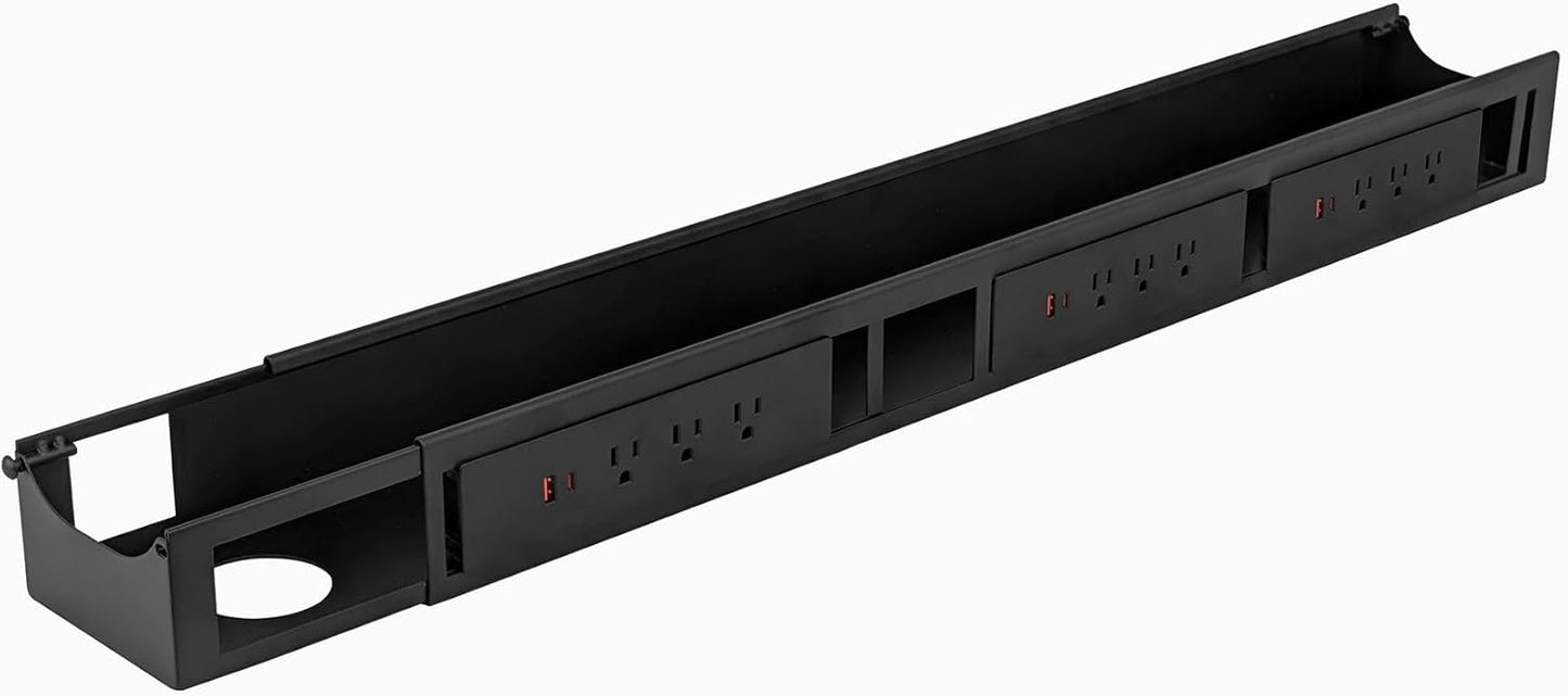Desky - 6 Plugs Power Rail – Surge-Protected Desk Power Strip with USB Ports, Mountable under Desk Cable Organizer – Grey - Serious Techies