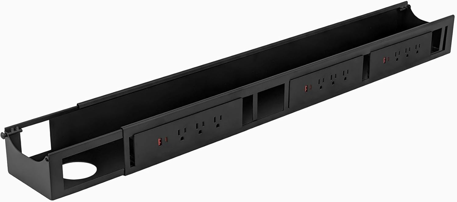 Desky - 6 Plugs Power Rail – Surge-Protected Desk Power Strip with USB Ports, Mountable under Desk Cable Organizer – Grey - Serious Techies