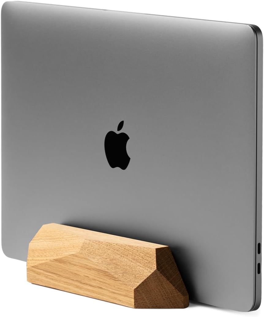 Oakywood - Vertical Laptop Stand Wood - Adjustable Wooden Dock for Desk, Compatible with All Macbook Pro, Macbook Air, Ipad, Handmade Walnut Oak Wood, Computer Stand, Laptop Holder - Serious Techies