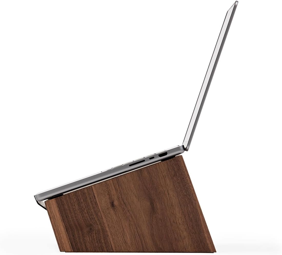 Oakywood - Walnut Wooden Slanted Laptop Stand - Ergonomic Desk Laptop Riser & Holder - 50X25X15Cm - Fits 15-16 Inch Laptops - Serious Techies
