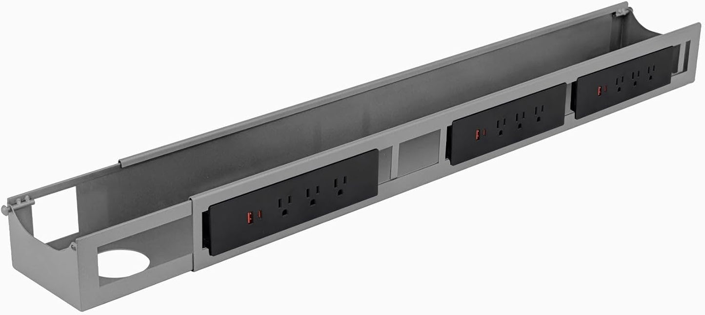 Desky - 6 Plugs Power Rail – Surge-Protected Desk Power Strip with USB Ports, Mountable under Desk Cable Organizer – Grey - Serious Techies