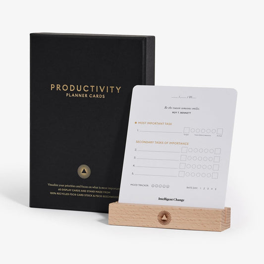 Intelligent Change - Productivity Planner Cards with Display Stand, Compact Desk-Friendly Daily Prioritization Cards, Inspirational Quotes, Dual-Purpose Design for Daily Organization and Notes - Serious Techies