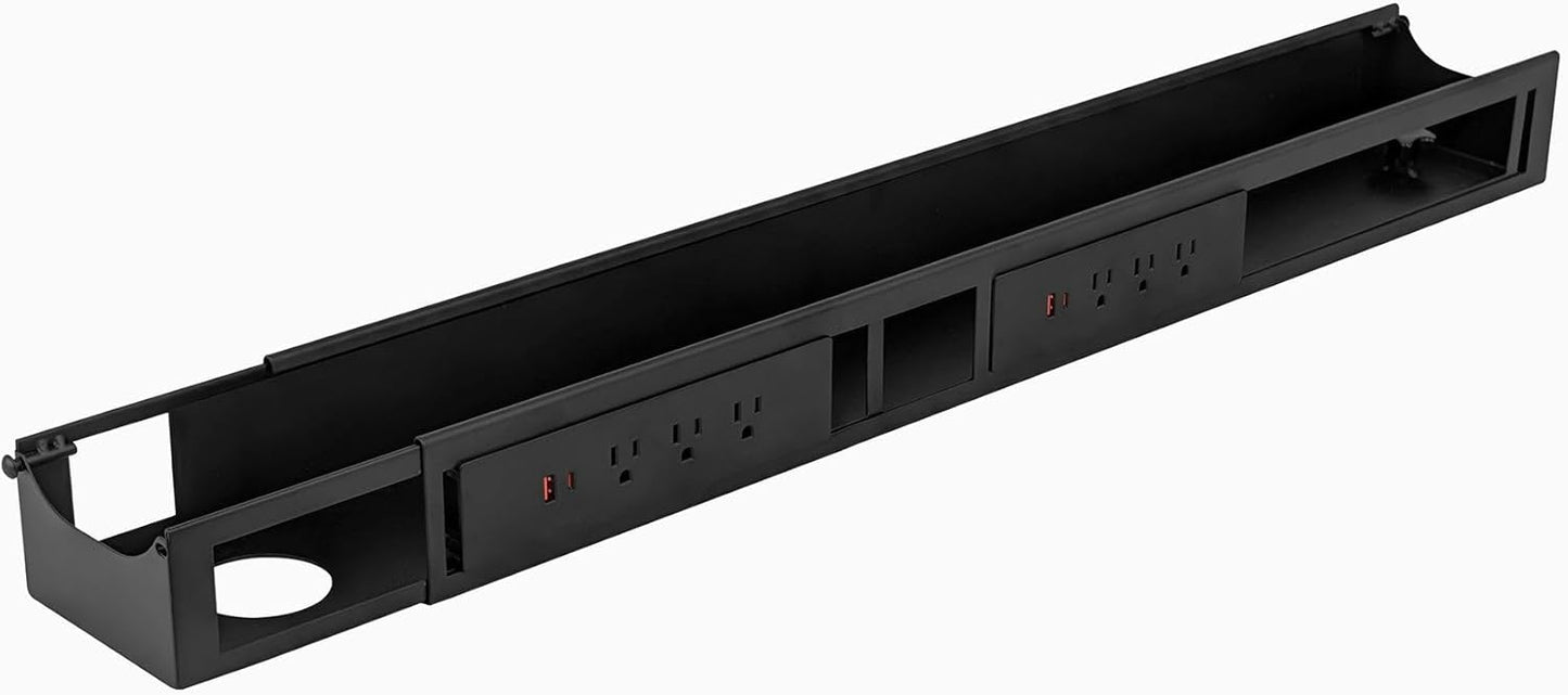 Desky - 6 Plugs Power Rail – Surge-Protected Desk Power Strip with USB Ports, Mountable under Desk Cable Organizer – Grey - Serious Techies