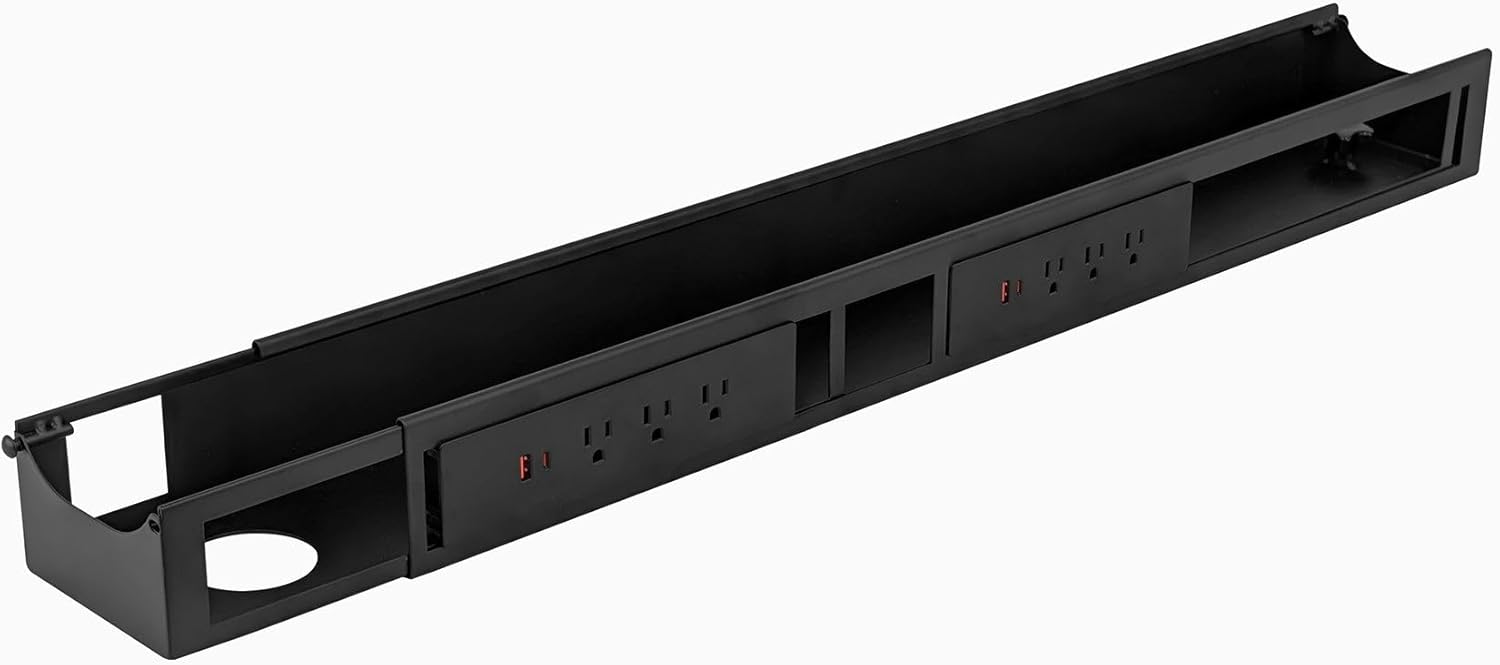 Desky - 6 Plugs Power Rail – Surge-Protected Desk Power Strip with USB Ports, Mountable under Desk Cable Organizer – Grey - Serious Techies