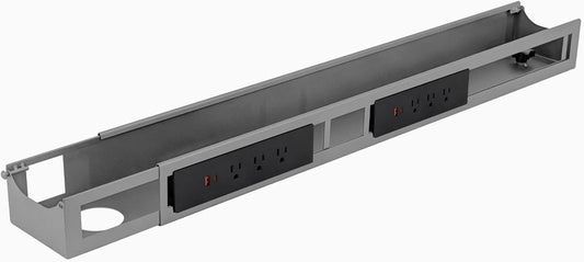 Desky - 6 Plugs Power Rail – Surge-Protected Desk Power Strip with USB Ports, Mountable under Desk Cable Organizer – Grey - Serious Techies