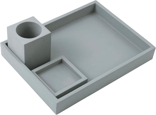 MyGift - 3 Pcs Set Modern Gray Concrete Desk Organizer Trays, Desktop Office Paper Tray, Stationery Holder Pencil Cup, Sticky Note Pad Holder - Serious Techies