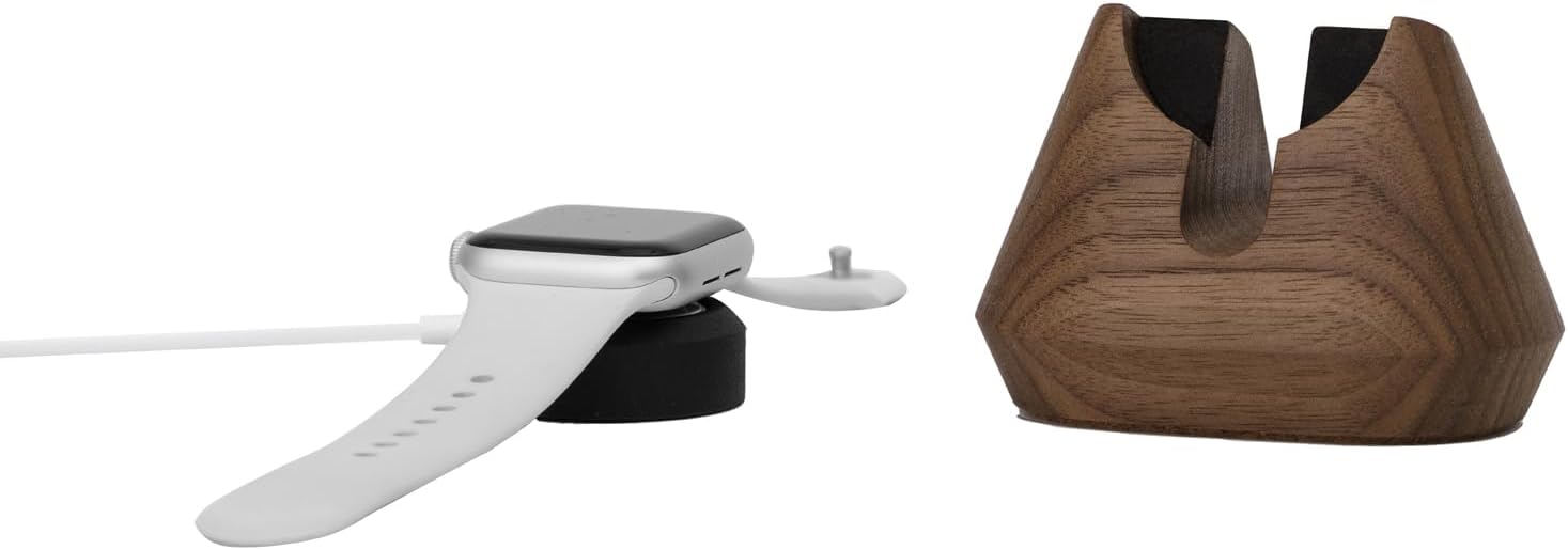 Oakywood - Watch Charger Stand – Charging Docking Station - Natural Wood – Magnetic Handle - Compatible with Magsafe Charger & All Apple Watch Models – 5.3X7.5X8.2Cm/2.1X3X3.2’ – Walnut - Serious Techies
