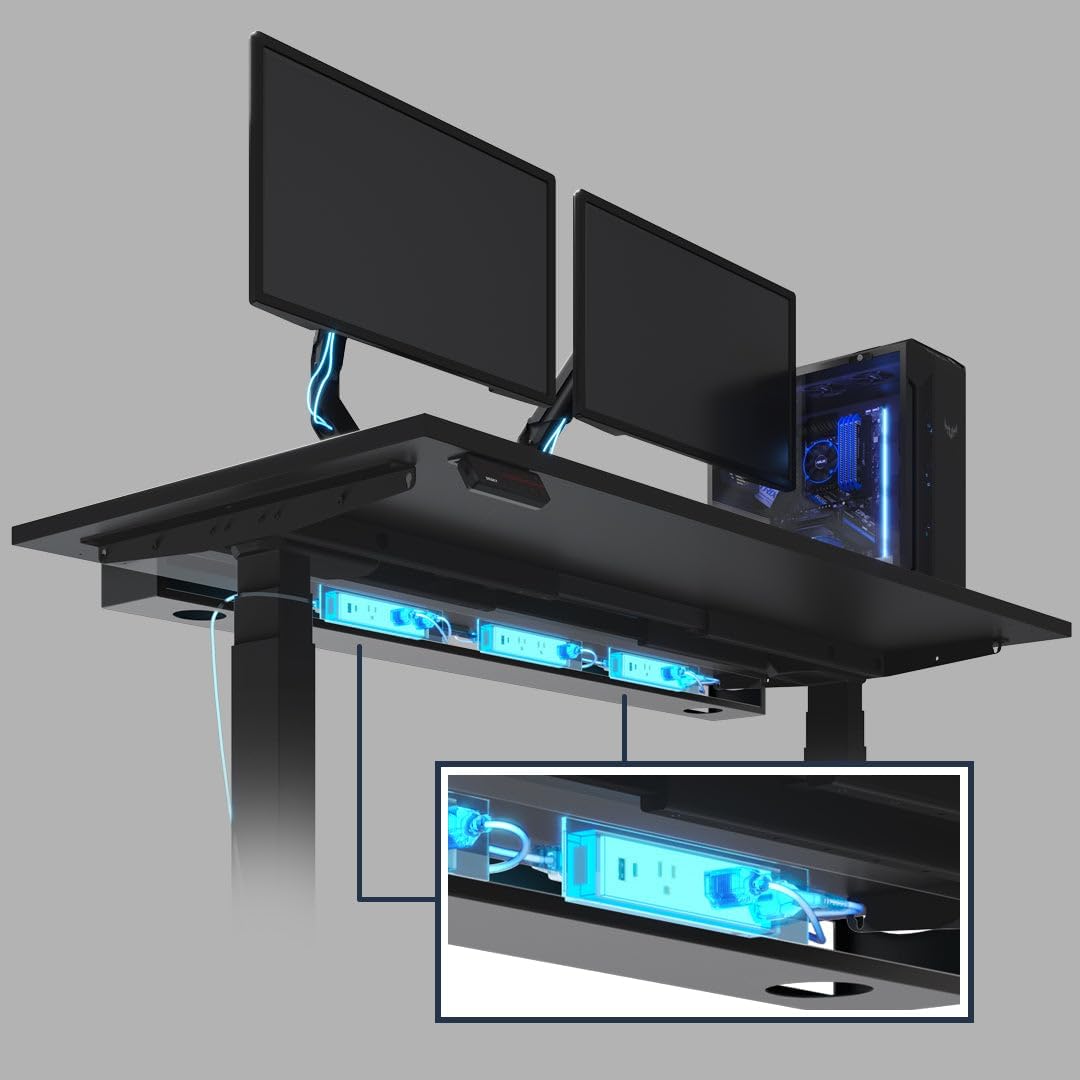 Desky - 6 Plugs Power Rail – Surge-Protected Desk Power Strip with USB Ports, Mountable under Desk Cable Organizer – Grey - Serious Techies