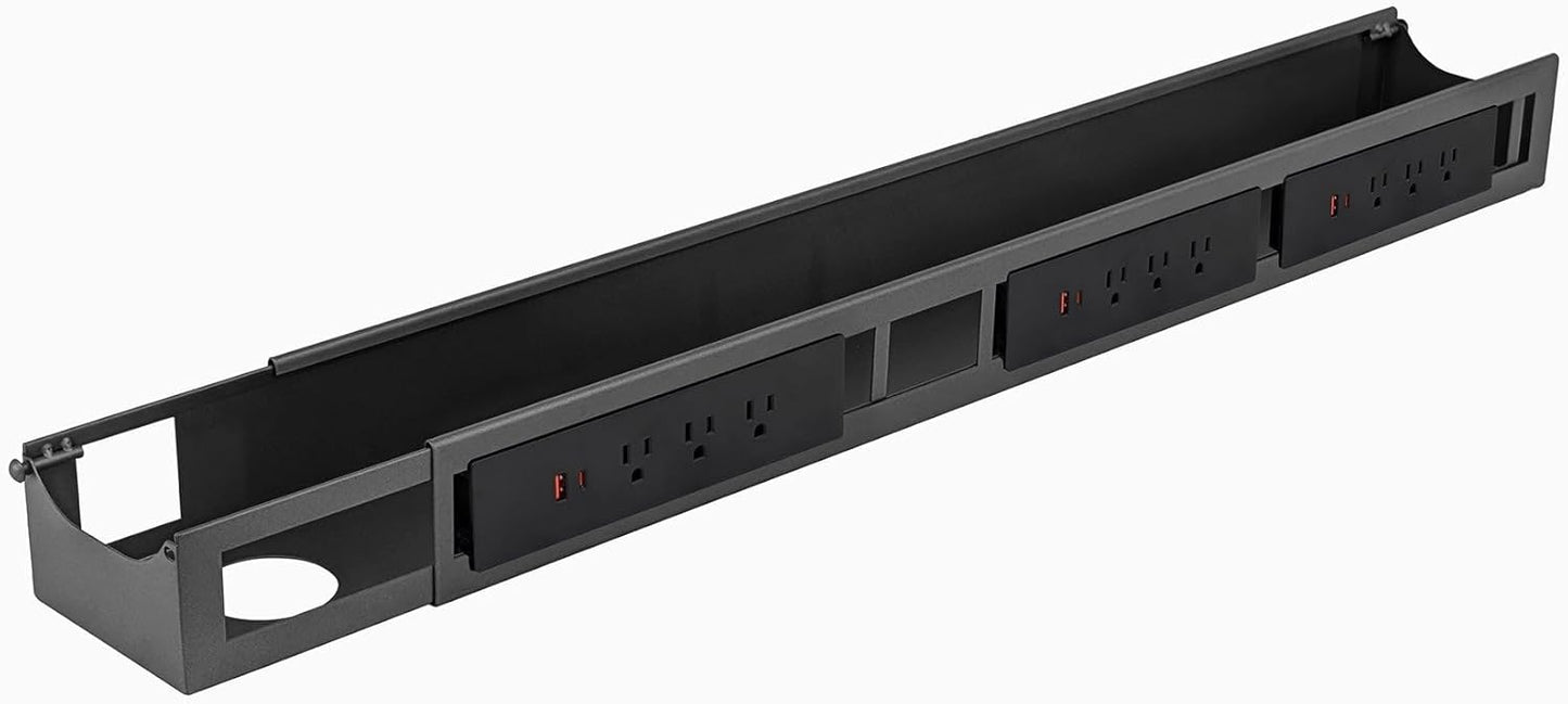 Desky - 6 Plugs Power Rail – Surge-Protected Desk Power Strip with USB Ports, Mountable under Desk Cable Organizer – Grey - Serious Techies