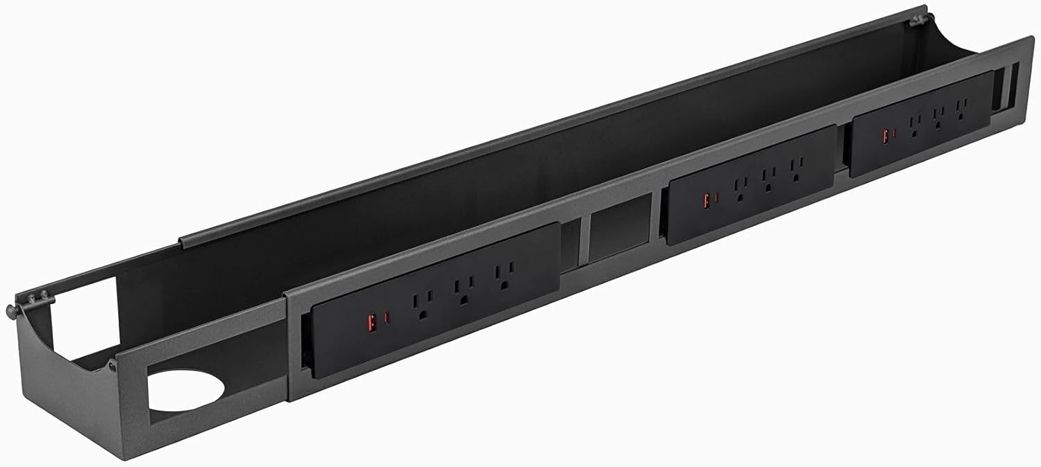 Desky - 6 Plugs Power Rail – Surge-Protected Desk Power Strip with USB Ports, Mountable under Desk Cable Organizer – Grey - Serious Techies