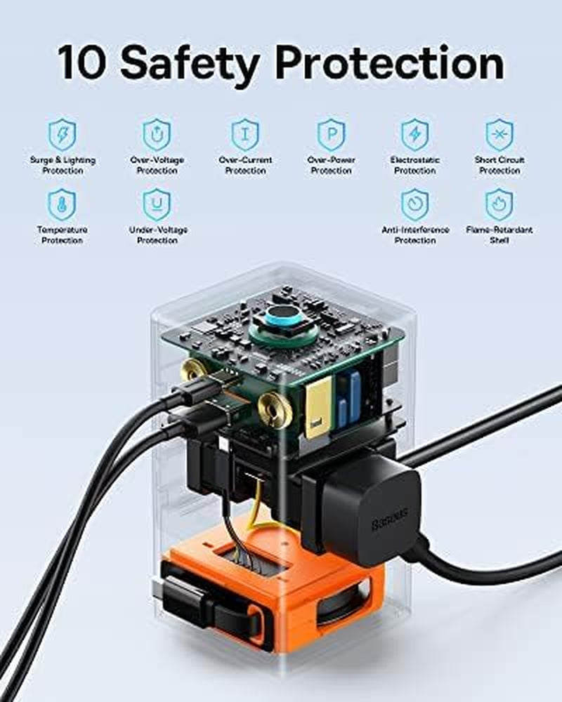 Baseus - 6-In-1 65W Charging Station with Retractable USB-C Cable, Power Combo USB C Power Strip for Multiple Devices, Fast Charger for Iphone, Macbook, Samsung, PS5 for Home/Office/Dorm/Travel - Serious Techies