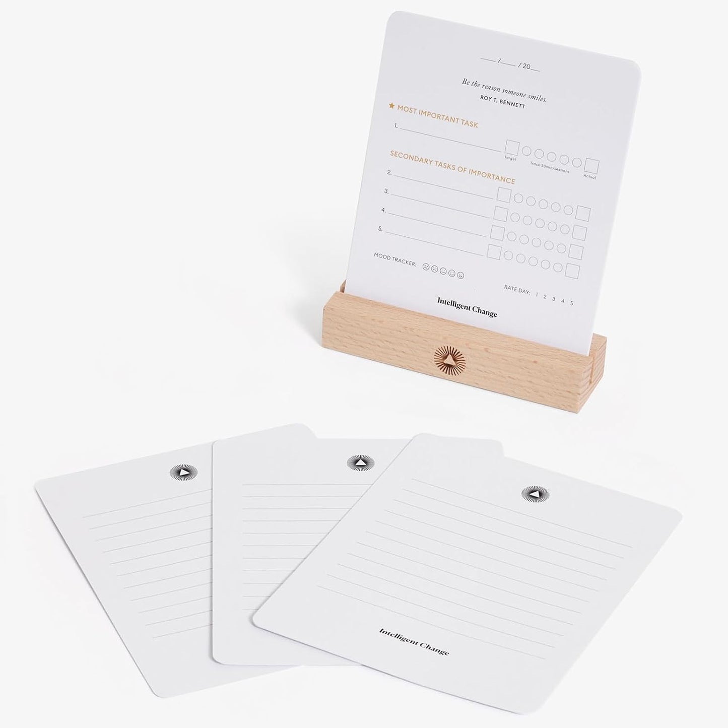 Intelligent Change - Productivity Planner Cards with Display Stand, Compact Desk-Friendly Daily Prioritization Cards, Inspirational Quotes, Dual-Purpose Design for Daily Organization and Notes - Serious Techies