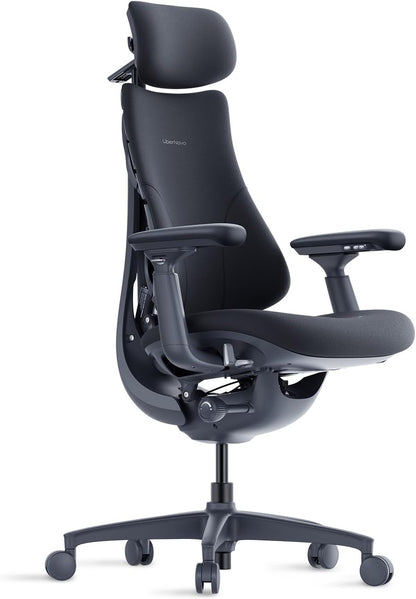 LiberNovo - Dynamic Ergonomic Office Chair - Comfy Adjustable Desk Chair with Adaptive Lumbar Support, 160° Recline & Built-In Spine Stretch for Back Comfort, Home Office Long Hours Use, Black+45Cm - Serious Techies