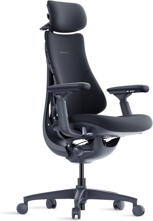 LiberNovo - Dynamic Ergonomic Office Chair - Comfy Adjustable Desk Chair with Adaptive Lumbar Support, 160° Recline & Built-In Spine Stretch for Back Comfort, Home Office Long Hours Use, Black+45Cm - Serious Techies