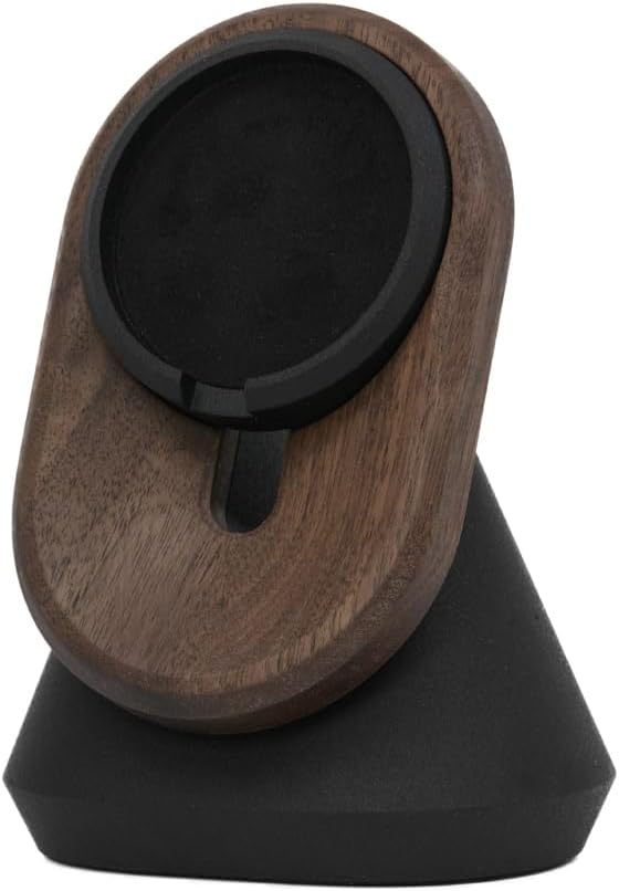 Oakywood - Phone Holder Desk - Phone Stand for Desk – Handcrafted Wooden Mobile Phone Stand & Holder – Compatible with Magsafe & Iphone 12–16 Models – 10.4X8.1X13.9Cm/4.1X3.2X5.5’ – Walnut - Serious Techies