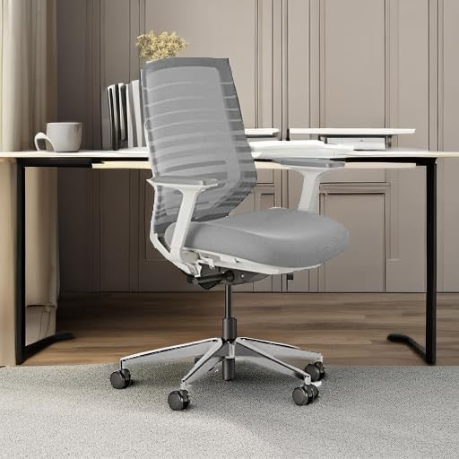 Branch - Ergonomic Chair - a Versatile Desk Chair with Adjustable Lumbar Support, Breathable Mesh Backrest, and Smooth Wheels - Experience Optimal Comfort and Support - Pebble - White - Serious Techies