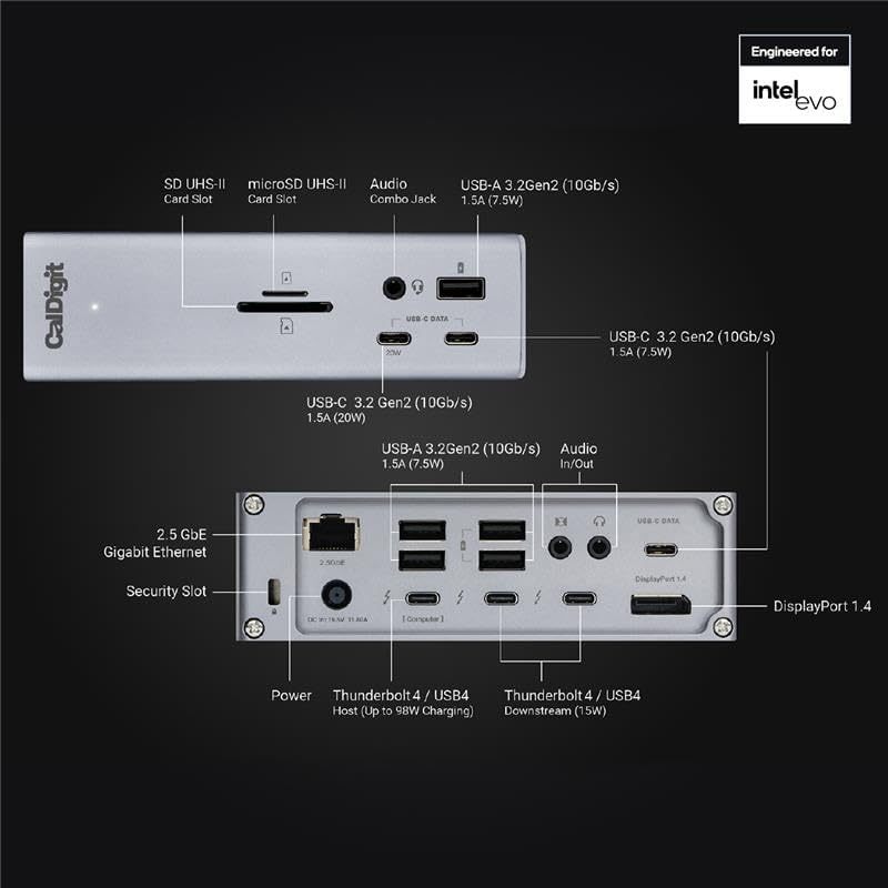 CalDigit - TS4 Thunderbolt 4 Dock - 18 Ports, 98W Charging, 40Gb/S Thunderbolt 4, USB-A/C, 2.5Gbe, 8K/6K Displays, Mac/Pc/Chrome Compatible - Serious Techies