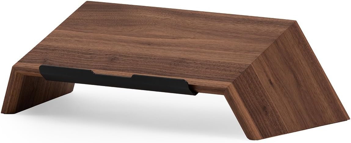 Oakywood - Walnut Wooden Slanted Laptop Stand - Ergonomic Desk Laptop Riser & Holder - 50X25X15Cm - Fits 15-16 Inch Laptops - Serious Techies