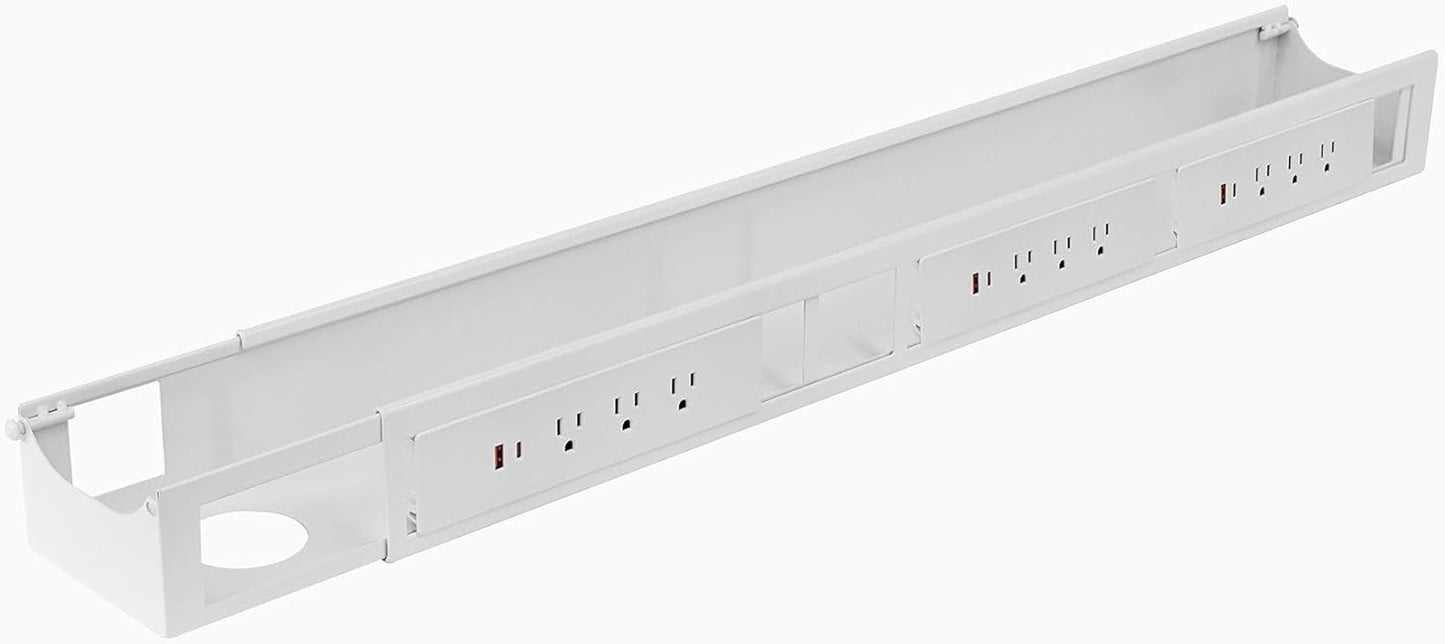 Desky - 6 Plugs Power Rail – Surge-Protected Desk Power Strip with USB Ports, Mountable under Desk Cable Organizer – Grey - Serious Techies