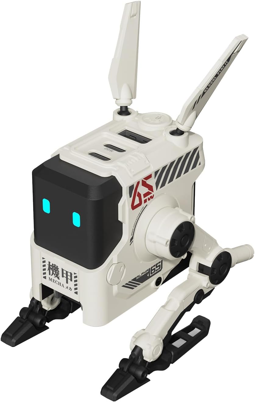 GravaStar - 65W USB C, Alpha65 Robot Fast Gan Charger Block, 3-Port Fast Power Adapter, Foldable Compact Wall USB C Charger for Iphone, Macbook, Ipad, Galaxy S23/S24, Steam Deck (65W, White) - Serious Techies