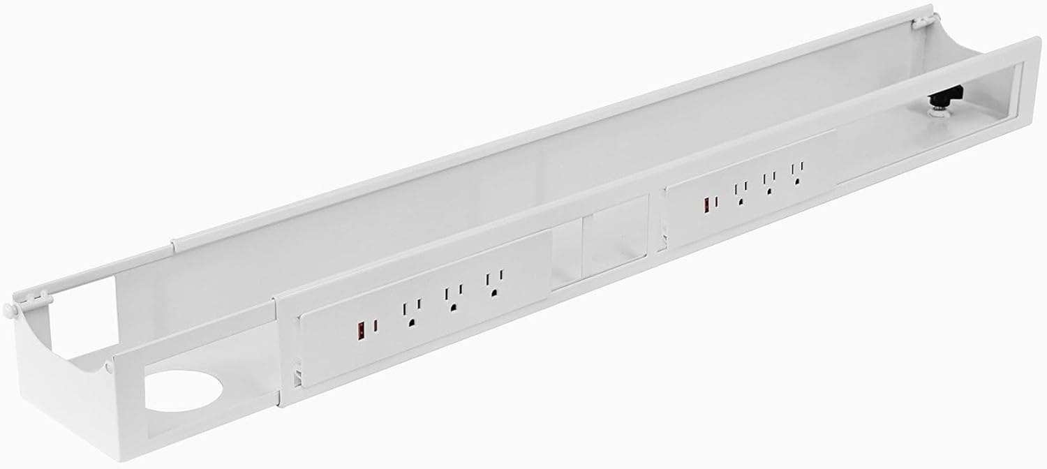 Desky - 6 Plugs Power Rail – Surge-Protected Desk Power Strip with USB Ports, Mountable under Desk Cable Organizer – Grey - Serious Techies