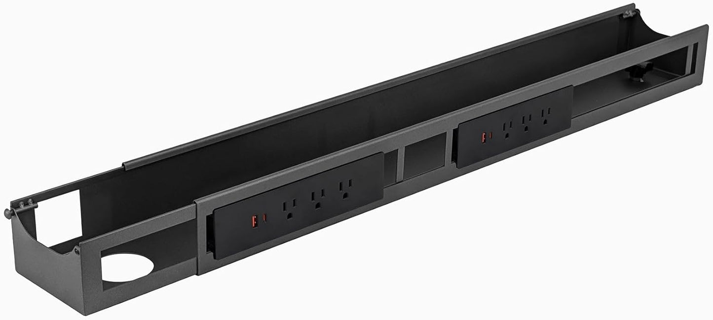 Desky - 6 Plugs Power Rail – Surge-Protected Desk Power Strip with USB Ports, Mountable under Desk Cable Organizer – Grey - Serious Techies