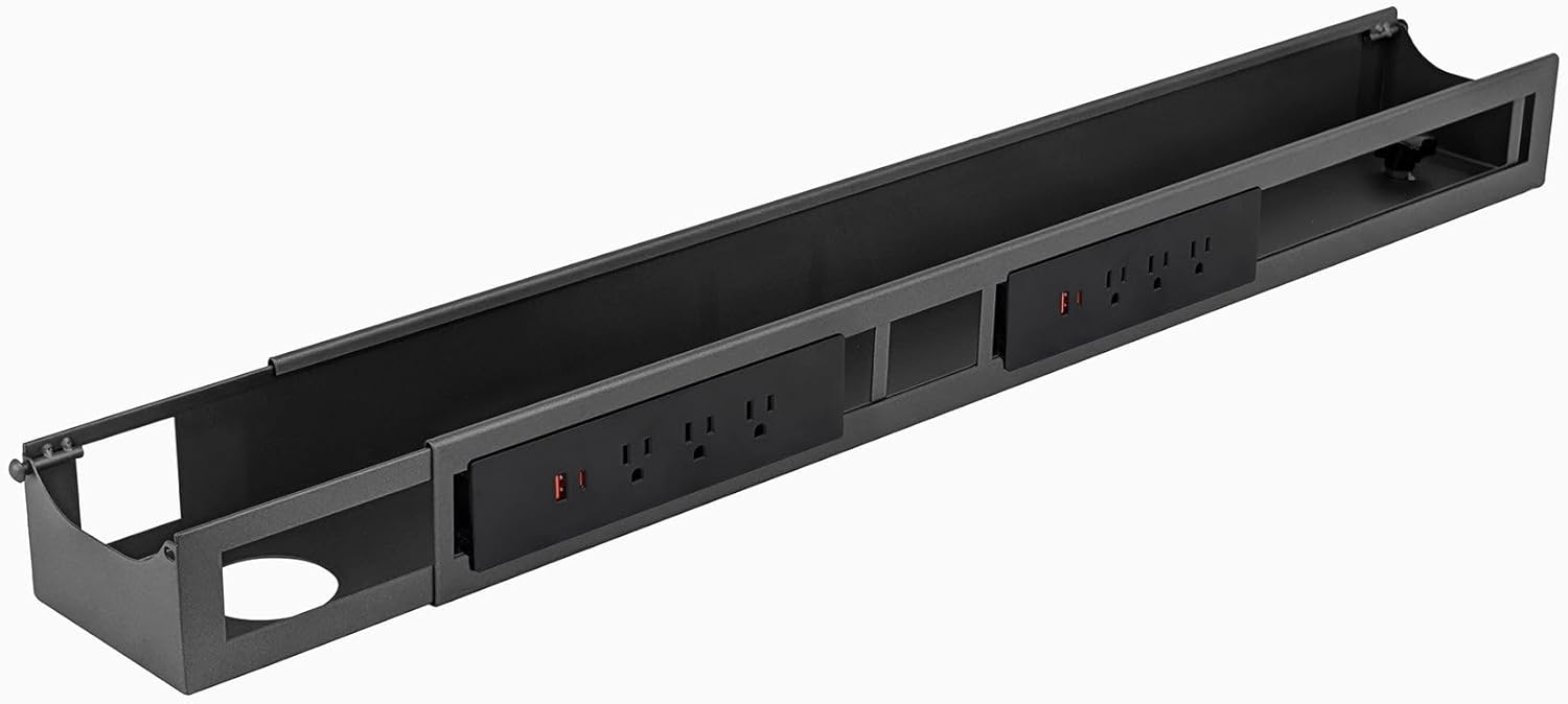 Desky - 6 Plugs Power Rail – Surge-Protected Desk Power Strip with USB Ports, Mountable under Desk Cable Organizer – Grey - Serious Techies