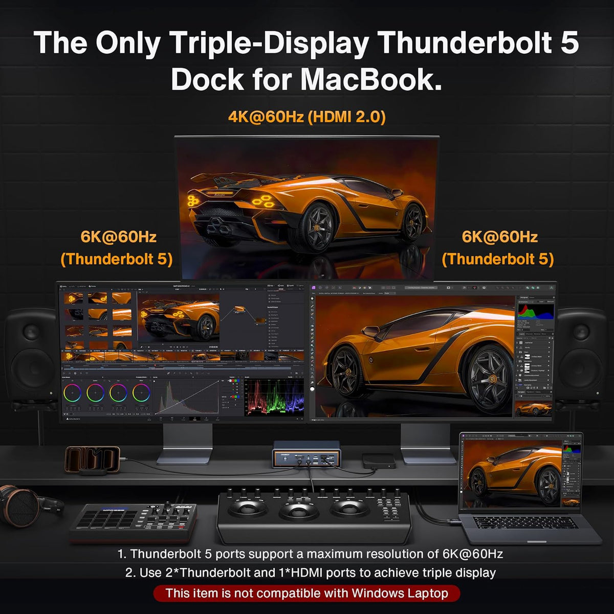 iVANKY - 23-In-1 Intel Certified Thunderbolt 5 Fusiondock Max 2, 120Gbps Macbook Docking Station, Triple 6K@60Hz Display for Mac M1-M5 Pro/Max, 140W PD, 2.5Gbe, Cooling Fan (***Incompatible with Windows***) - Serious Techies