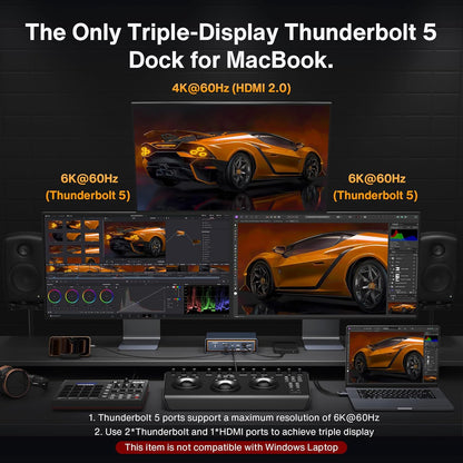 iVANKY - 23-In-1 Intel Certified Thunderbolt 5 Fusiondock Max 2, 120Gbps Macbook Docking Station, Triple 6K@60Hz Display for Mac M1-M5 Pro/Max, 140W PD, 2.5Gbe, Cooling Fan (***Incompatible with Windows***) - Serious Techies