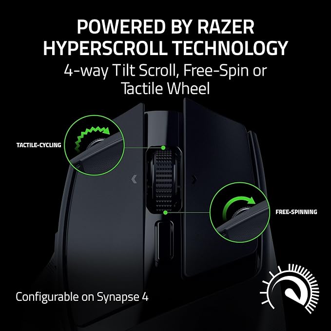 Razer - Basilisk Mobile Portable Ergonomic Wireless Gaming Mouse: 10 Programmable Controls Hyperscroll - Optical Switches Gen-3 - Long Battery Life - AI Prompt - 2.4 Ghz, Bluetooth, USB C - Serious Techies - Serious Techies, LLC