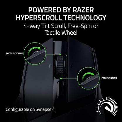 Razer - Basilisk Mobile Portable Ergonomic Wireless Gaming Mouse: 10 Programmable Controls Hyperscroll - Optical Switches Gen-3 - Long Battery Life - AI Prompt - 2.4 Ghz, Bluetooth, USB C - Serious Techies - Serious Techies, LLC