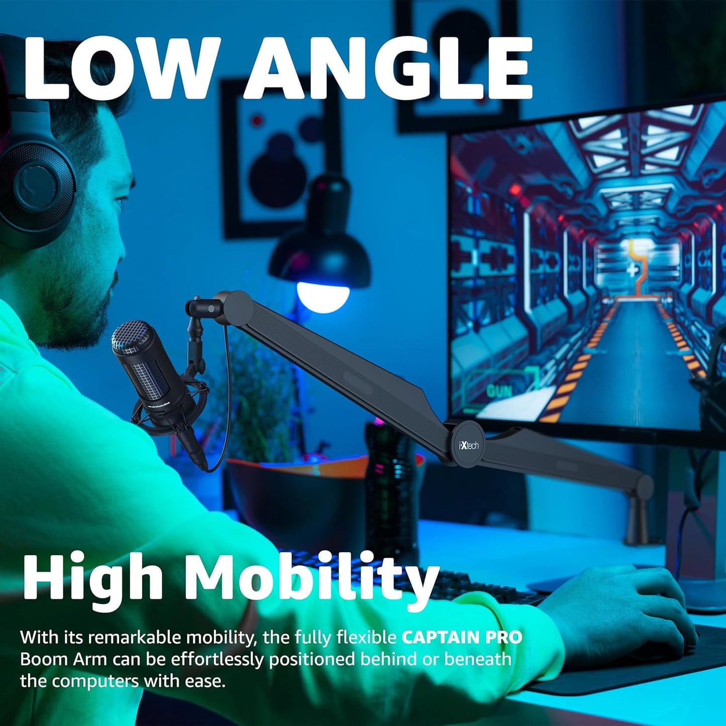IXTECH - Mic Boom Arm Microphone Arm for Blue Yeti Shure Sm7B Hyperx Quadcast Rode At2020 and Fifine Upgraded Mic Stand with Tablet and Headphone Holder for Gaming Podcasting and Streaming CAPTAIN PRO - Serious Techies