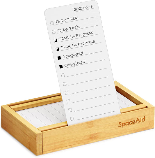 SpaceAid - PlannerNeat to Do List Planner, Daily Todo Checklist Notepad Organizer with Bamboo Holder, Productivity System Planners Notebook for Office Work Supplies (Bamboo, 50 Cards) - Serious Techies