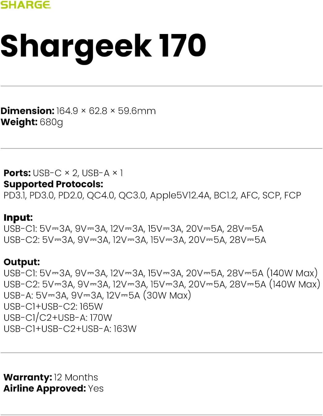SHARGEEK - EK 170 Power Bank, 170W Total 24,000Mah High Capacity Portable Charger with Smart Display, IP66 140W PD3.1 Battery Pack for Laptop Iphone 17/16/15 Galaxy Google Pixel Macbook - Serious Techies