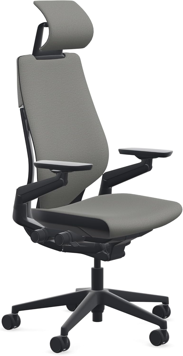 Steelcase - Gesture Office Chair with Head Rest - Ergonomic Work Chair with Wheels for Carpet - Comfortable Office Chair - Intuitive-To-Adjust Chairs for Desk - 360-Degree Arms - Licorice Fabric - Serious Techies