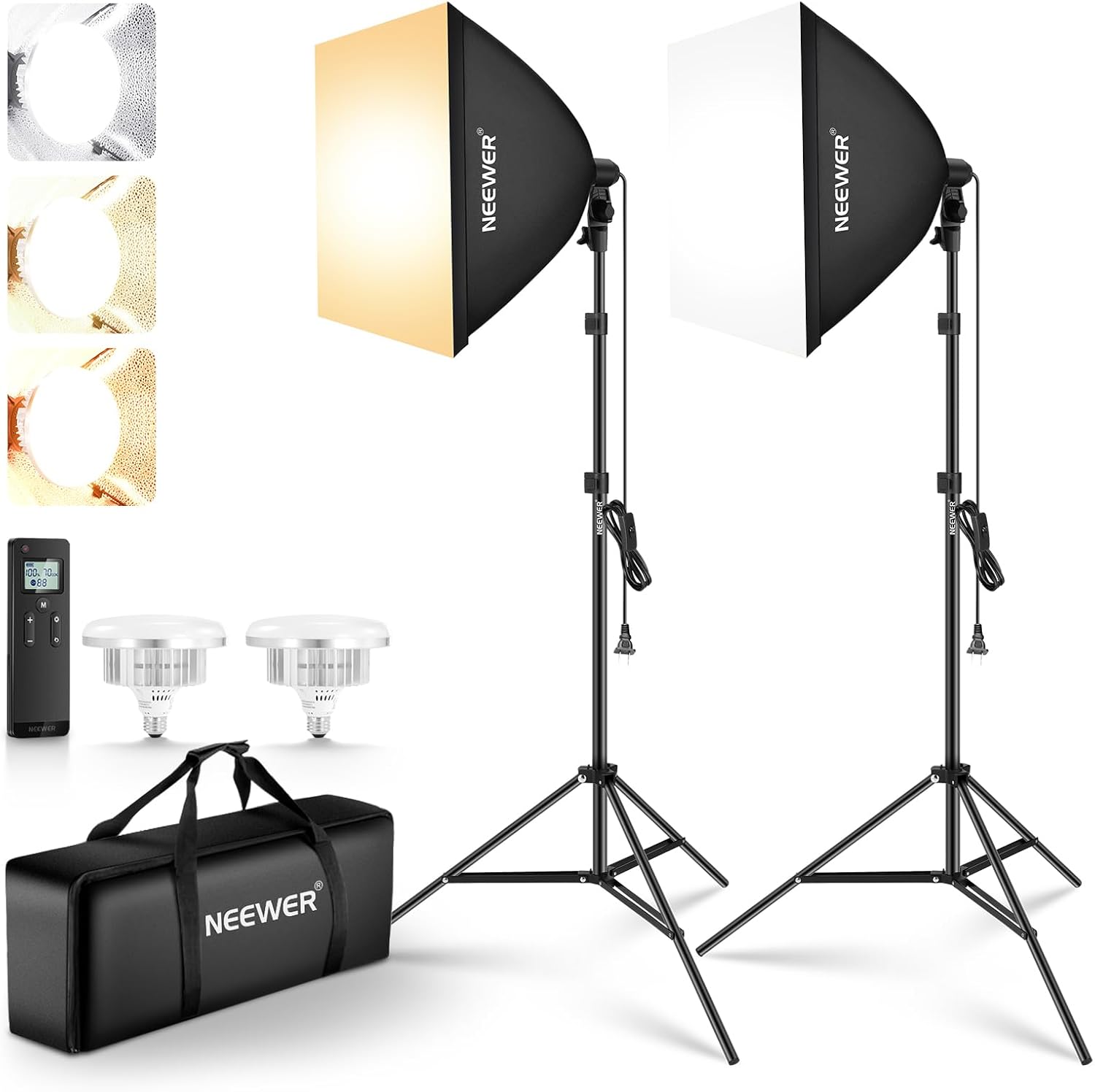 Neewer - 700W Equivalent Softbox Lighting Kit, 2Pack UL Certified 5700K LED Lighting Bulbs, 24X24 Inches Softboxes with E26 Socket, Photography Continuous Lighting Kit Photo Studio Equipment - Serious Techies