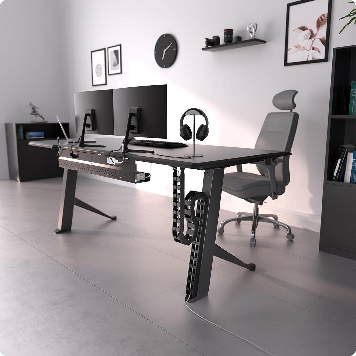 Ultimate Setup Store - Under Desk Cable Management Vertebrae - Perfect for Sit Stand Desk - Wire Management - Adjustable Length - Flexible Cable Spine - Black, 133 Cm - Serious Techies
