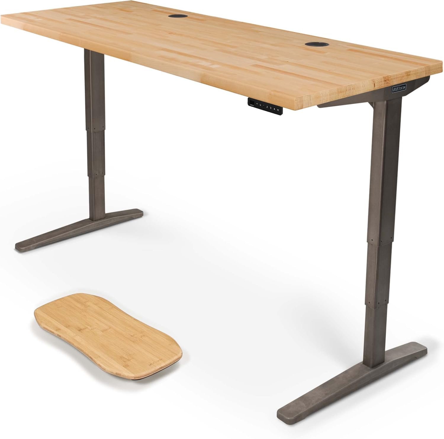 Uplift - Desk Acacia Butcher Block (72 X 30 Inch) Standing Desk 2-Leg V2 Adjustable Stand up C-Frame (Black), Advanced Keypad, Wire Grommets, Wire Tray, Rocker Board - Serious Techies