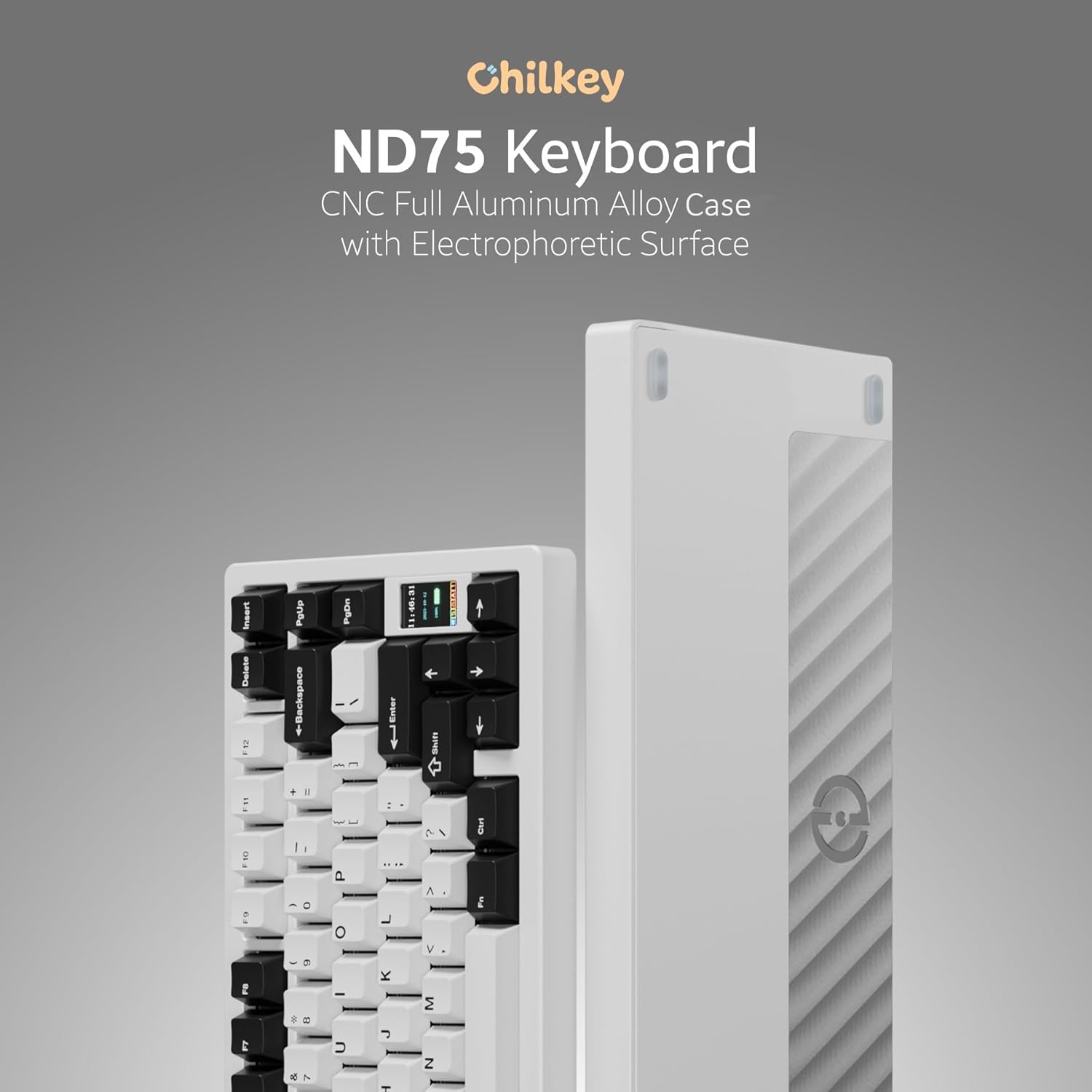 Chilkey - ND75 Aluminum 75% Wireless Mechanical Gaming Keyboard with LCD Screen, Quick Assembly, BT/2.4G/USB-C, Hot Swappable Per-Key RGB Custom Keyboard for Windows, Macos - Serious Techies