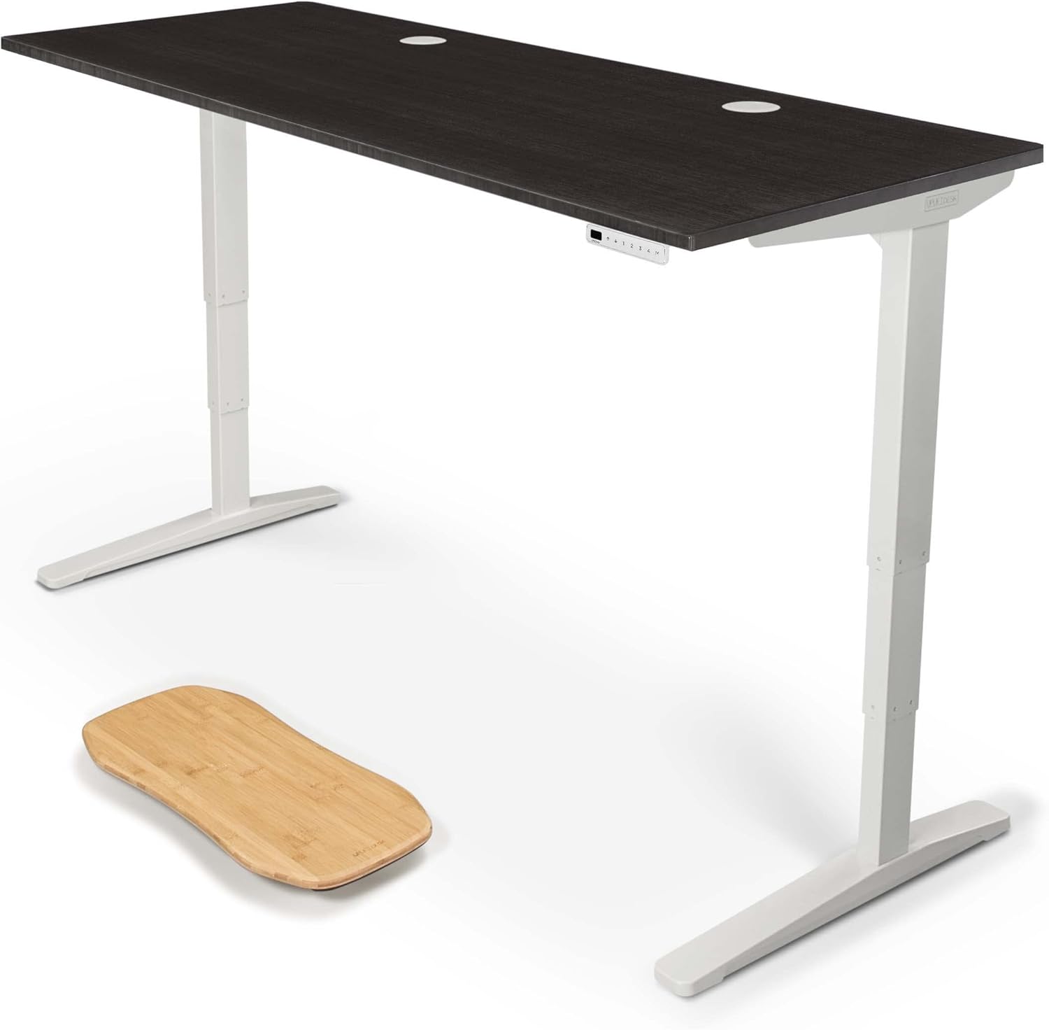 Uplift - Desk Bamboo (60 X 30 Inch) Standing Desk 2-Leg V2 Adjustable Stand up C-Frame (Black), Advanced Keypad, Wire Grommets, Wire Tray, Rocker Board - Serious Techies