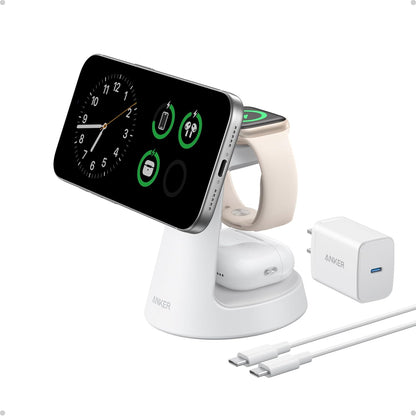 Anker - Magsafe Charger Compatible, Maggo 3-In-1 Charging Station, Nano Charging Stand, Qi2 Certified 15W Magnetic Wireless Charger Dock, for Iphone17/16/15/14, Apple Watch,Airpods (Adapter Included) - Serious Techies