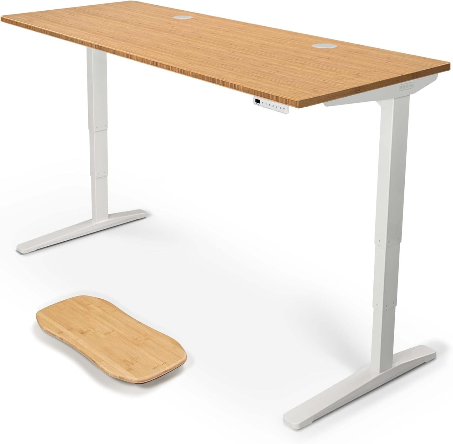 Uplift - Desk Bamboo (60 X 30 Inch) Standing Desk 2-Leg V2 Adjustable Stand up C-Frame (Black), Advanced Keypad, Wire Grommets, Wire Tray, Rocker Board - Serious Techies